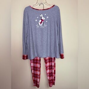 Croft & Barrow Two Piece Pajama Gray Top with Red Plaid Pants Size Medium